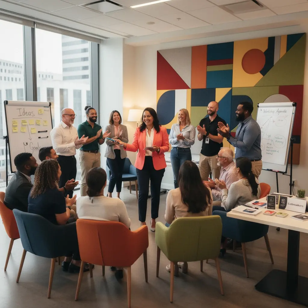 Przestrzeń biurowa z zastosowaniem kolorów stymulujących produktywność.